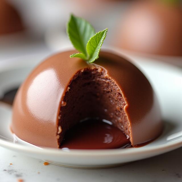 Postre helado individual de chocolate y avellana con forma de cúpula.